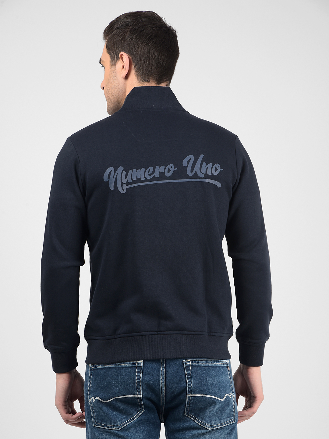 Numero Uno Men Blue Mock Neck Regular Fit Sweatshirt